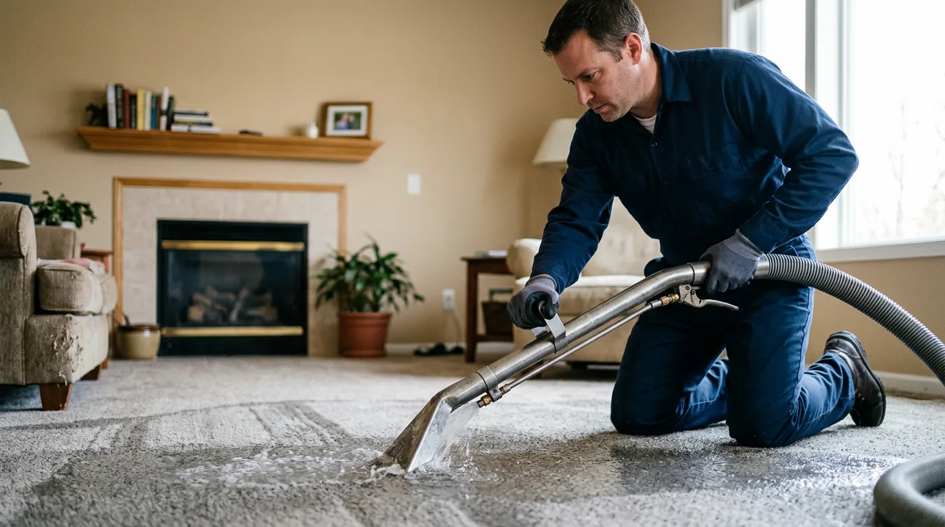 Water damage restoration technician working near De Graff, OH